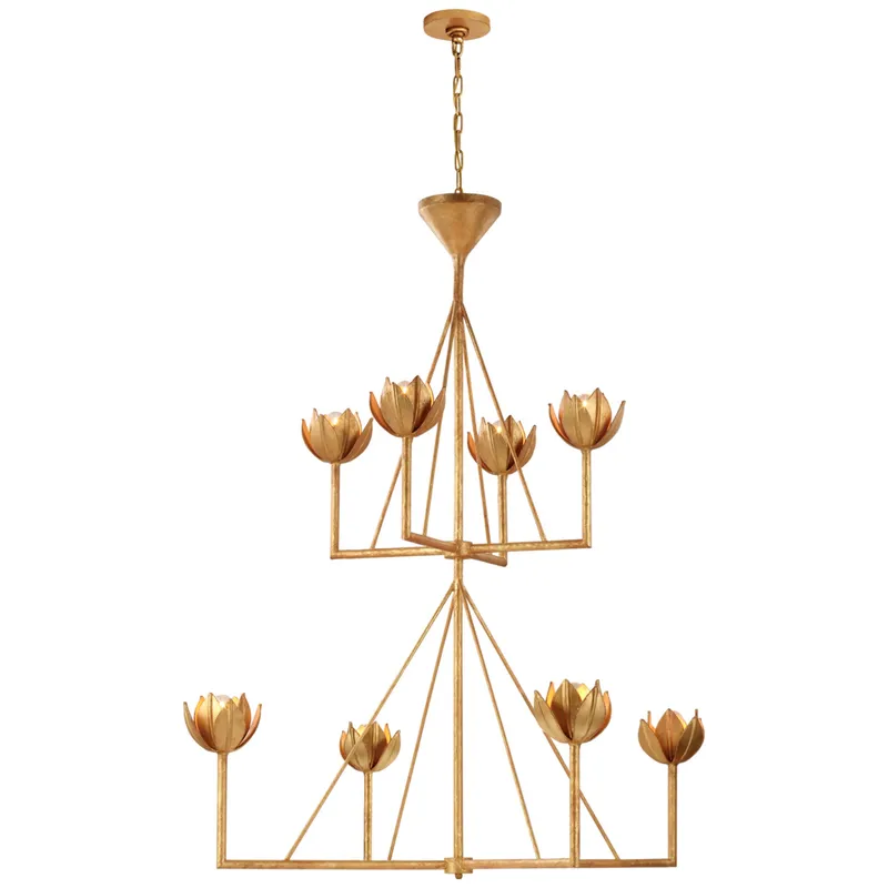 Julie Neill Alberto Large Two Tier Chandelier in Antique Gold Leaf Ceiling Light W48" x H57.5"