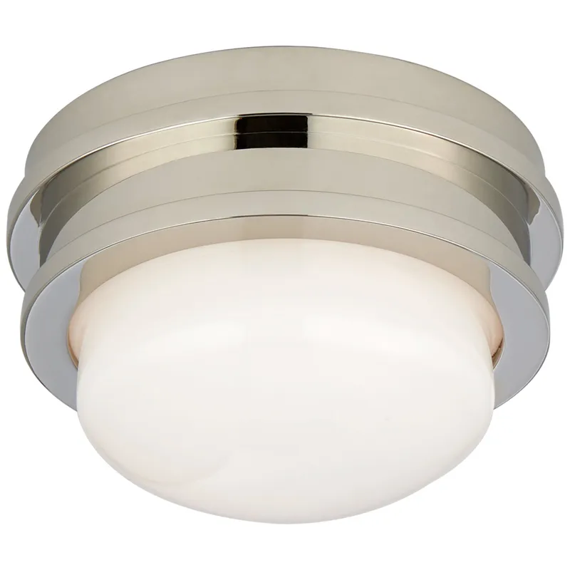 Chapman & Myers Launceton 5" Solitaire Flush Mount in Polished Nickel with White Glass Ceiling Light W5" x H3.25"