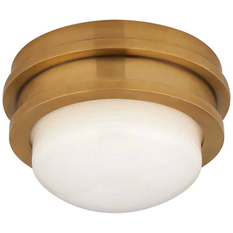 Chapman & Myers Launceton 5" Solitaire Flush Mount in Antique-Burnished Brass with White Glass Ceiling Light W5" x H3.25"