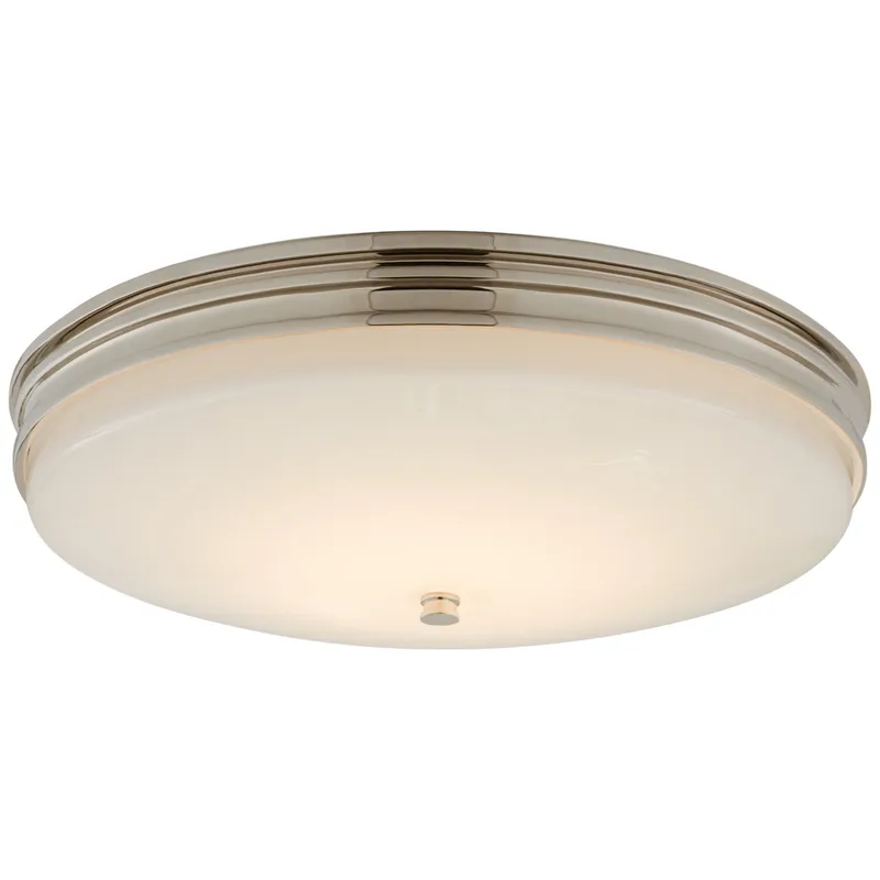 Chapman & Myers Launceton Medium Flush Mount in Polished Nickel with White Glass Ceiling Light W16.75" x H4"