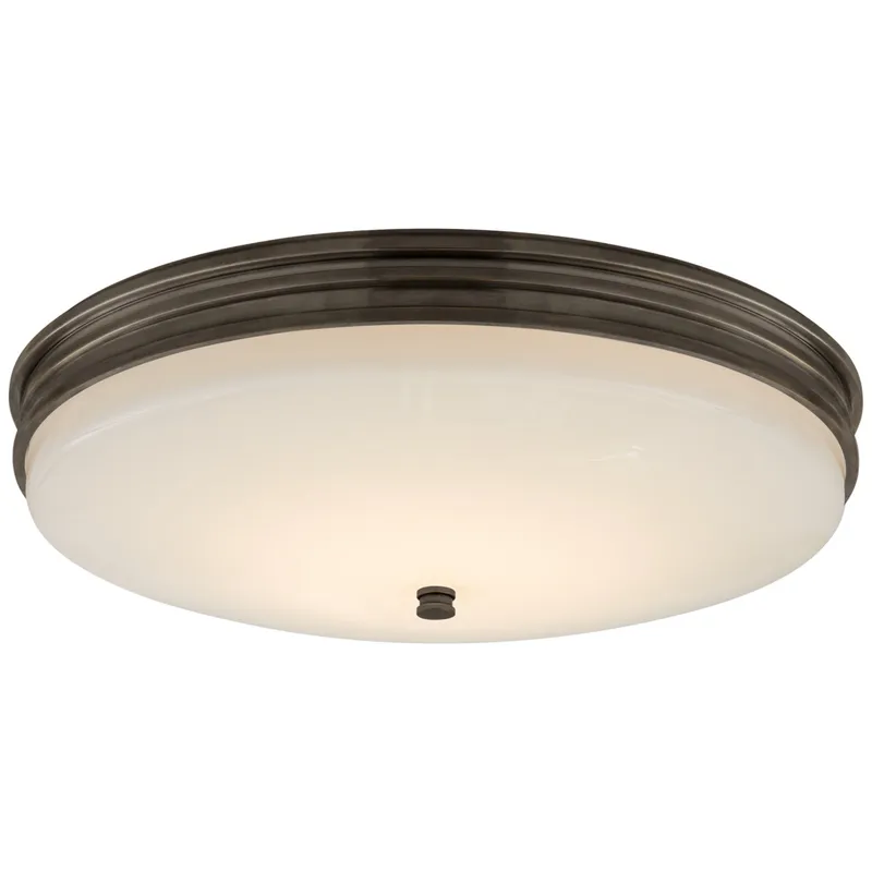 Chapman & Myers Launceton Medium Flush Mount in Bronze with White Glass Ceiling Light W16.75" x H4"