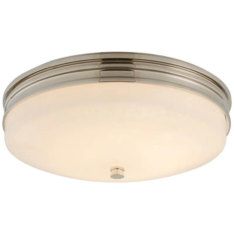 Chapman & Myers Launceton Small Flush Mount in Polished Nickel with White Glass Ceiling Light W12.75" x H4"