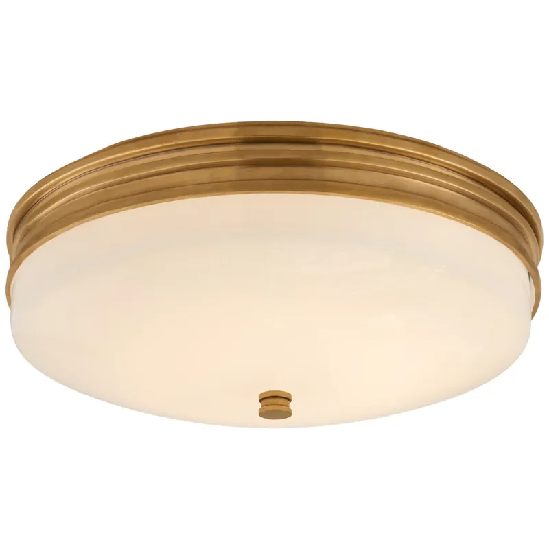 Chapman & Myers Launceton Small Flush Mount in Antique-Burnished Brass with White Glass Ceiling Light W12.75" x H4"