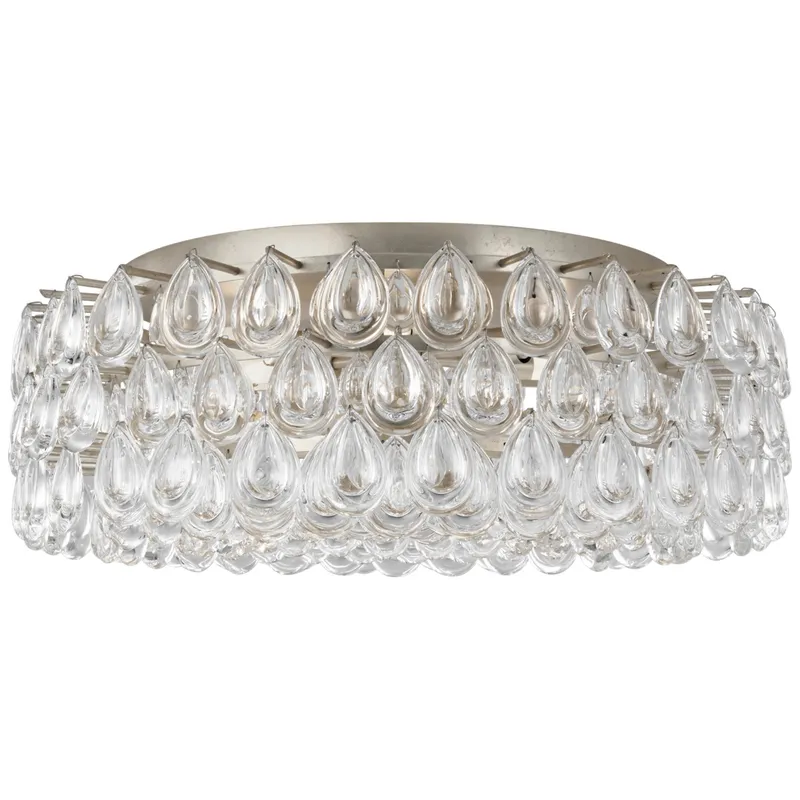AERIN Liscia Large Flush Mount in Burnished Silver Leaf with Crystal Ceiling Light W25" x H8.75"