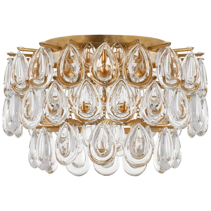 AERIN Liscia Small Flush Mount in Gild with Crystal Ceiling Light W15" x H8.75"