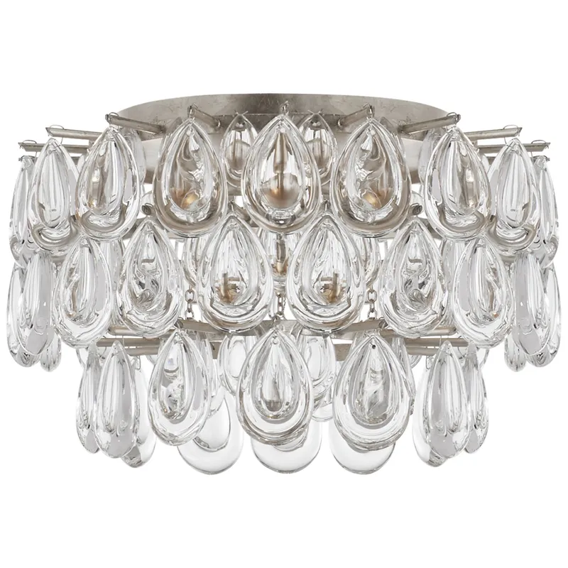 AERIN Liscia Small Flush Mount in Burnished Silver Leaf with Crystal Ceiling Light W15" x H8.75"