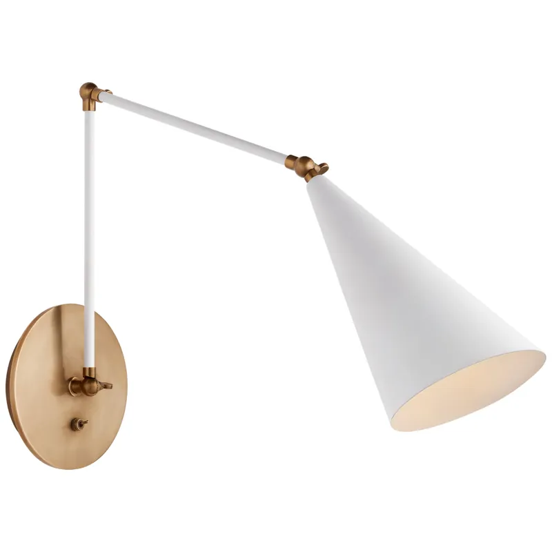 AERIN Clemente Double Arm Library Sconce in White and Hand-Rubbed Antique Brass Wall Light W6.5" x H20" - 35.5"