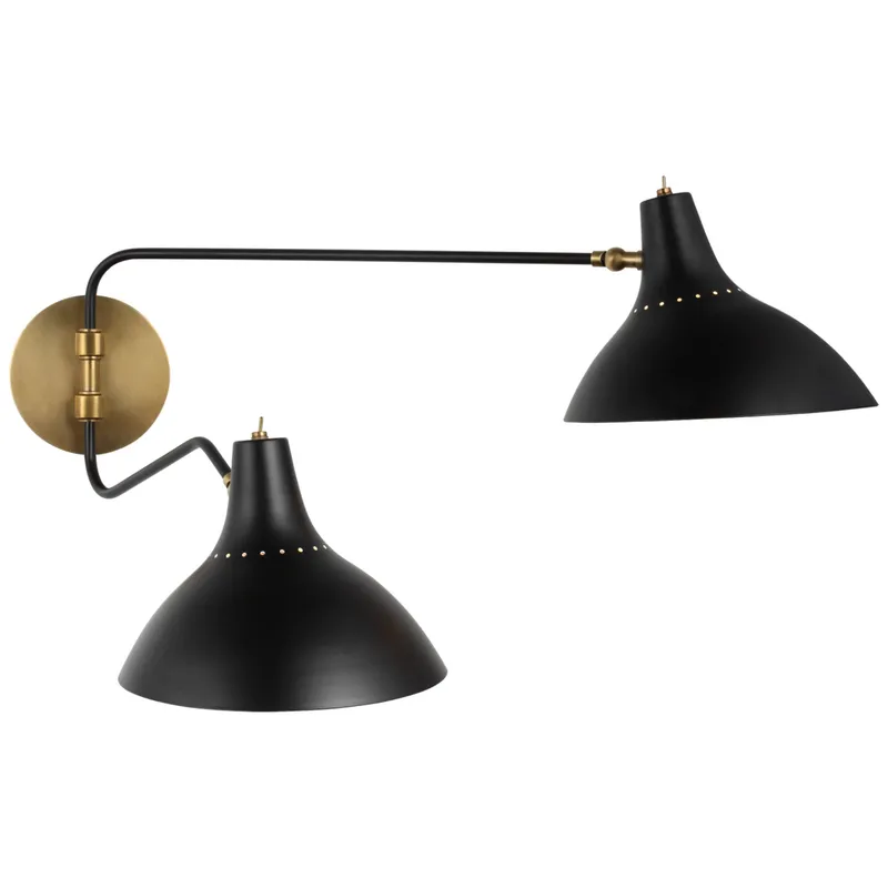 AERIN Charlton Medium Double Wall Light in Black W9" - 45.5" x H14.5"