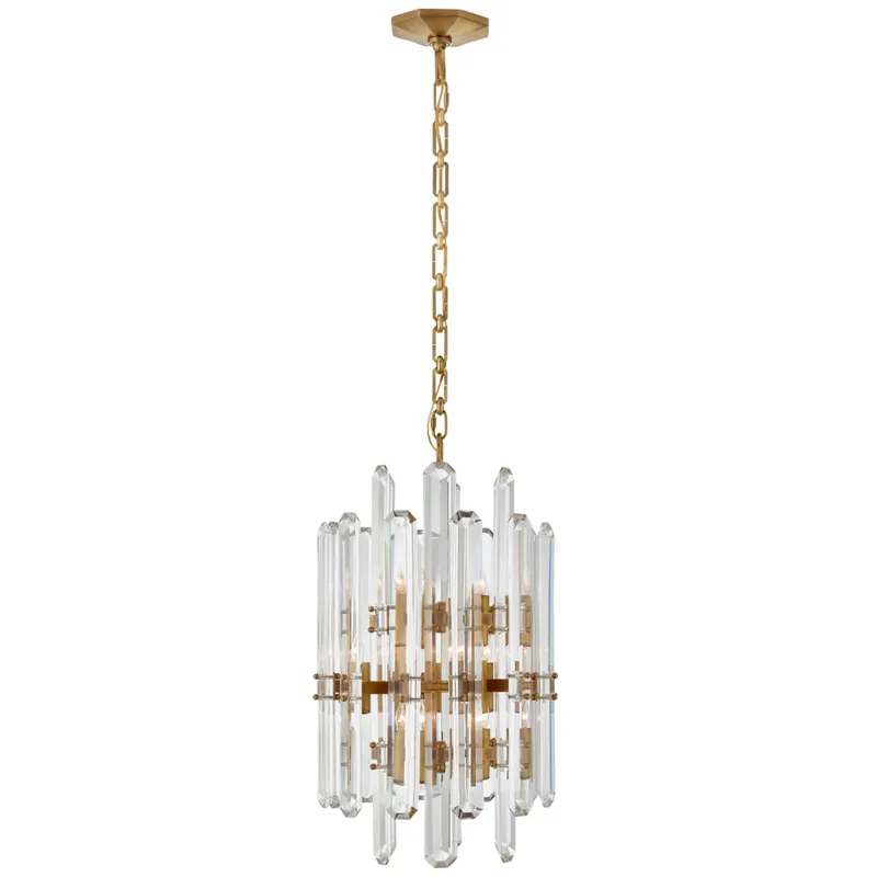 AERIN Bonnington Tall Chandelier in Hand-Rubbed Antique Brass Ceiling Light W16" x H24.5"