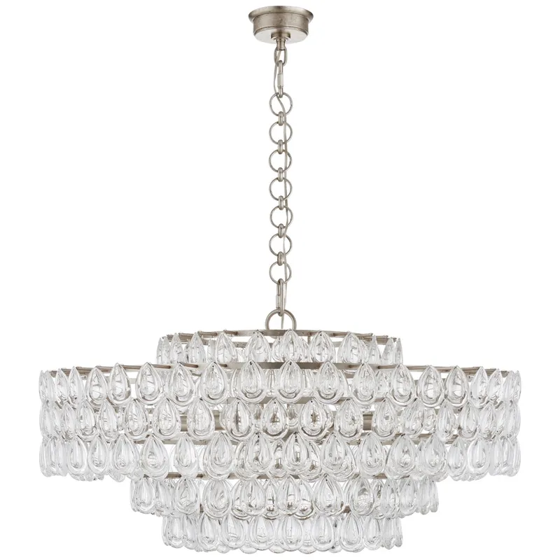 AERIN Liscia Large Chandelier in Burnished Silver Leaf with Crystal Ceiling Light W36" x H20.75"