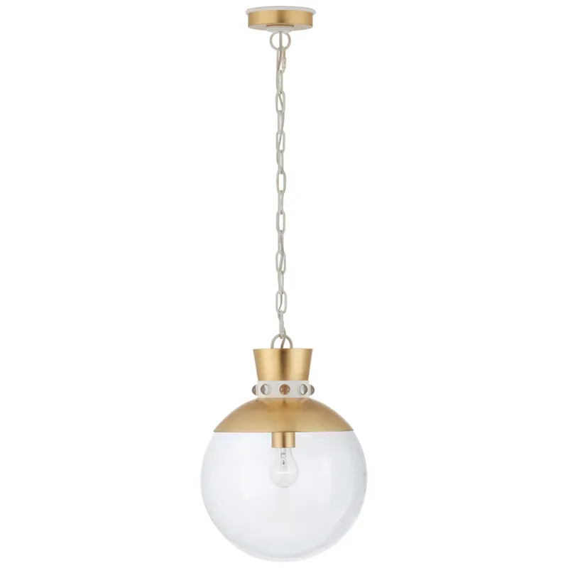 Julie Neill Lucia Medium Pendant in Gild and White with Clear Glass Ceiling Light W13" x H17.5"