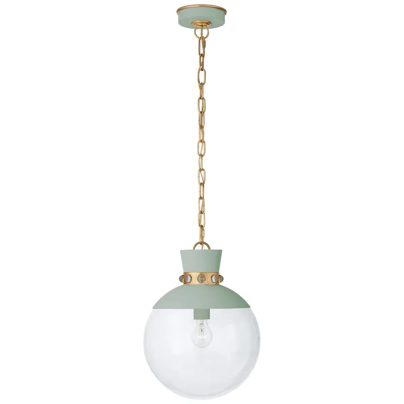 Julie Neill Lucia Medium Pendant in Celedon and Gild with Clear Glass Ceiling Light W13" x H17.5"