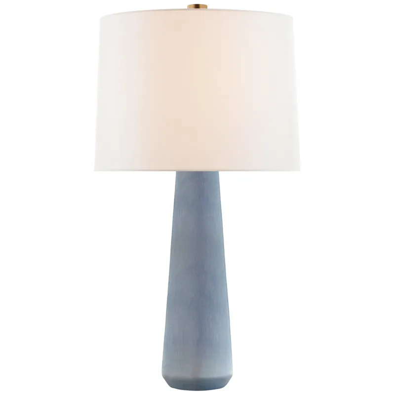 Barbara Barry Athens Large Table Lamp in Polar Blue Crackle with Linen Shade W18" x H32.5"