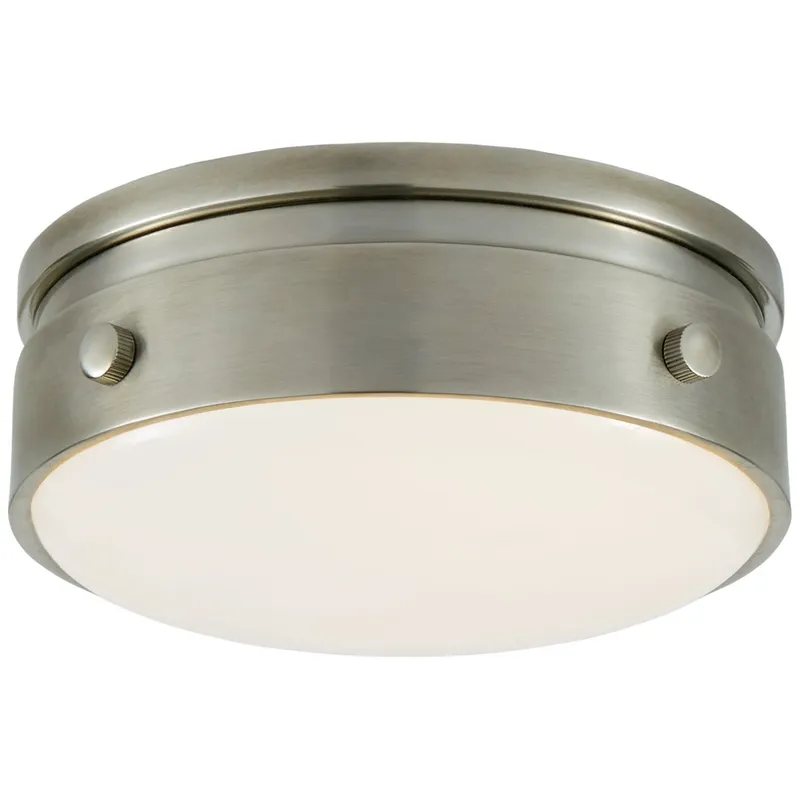 Thomas O'Brien Hicks 5.5" Solitaire Flush Mount in Antique Nickel with White Glass Ceiling Light W5.5" x H2.5"