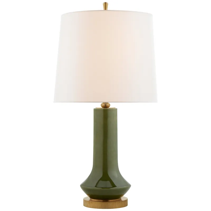 Thomas O'Brien Luisa Large Table Lamp in Emerald Green with Linen Shade W16" x H31.25" - 33.75"