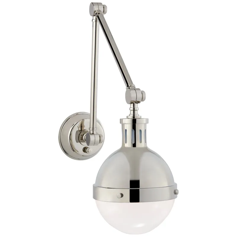 Thomas O'Brien Hicks Library Light in Polished Nickel with White Glass Wall Light W7.5" x H17.75"