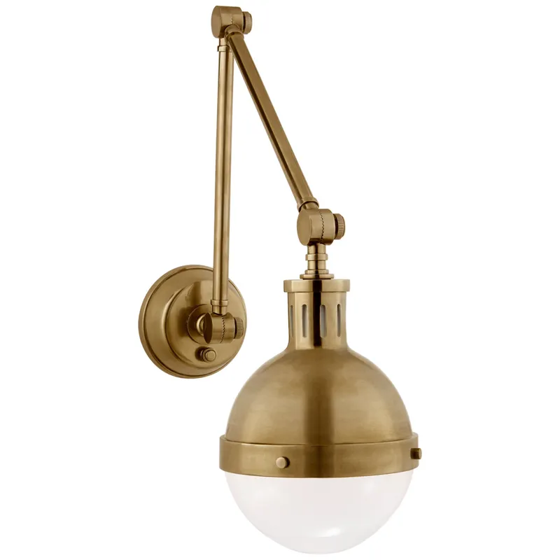 Thomas O'Brien Hicks Library Light in Hand-Rubbed Antique Brass with White Glass Wall Light W7.5" x H17.75"