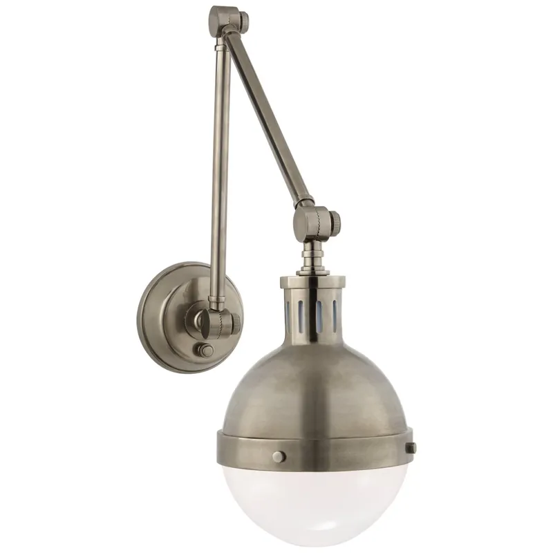 Thomas O'Brien Hicks Library Light in Antique Nickel with White Glass Wall Light W7.5" x H17.75"