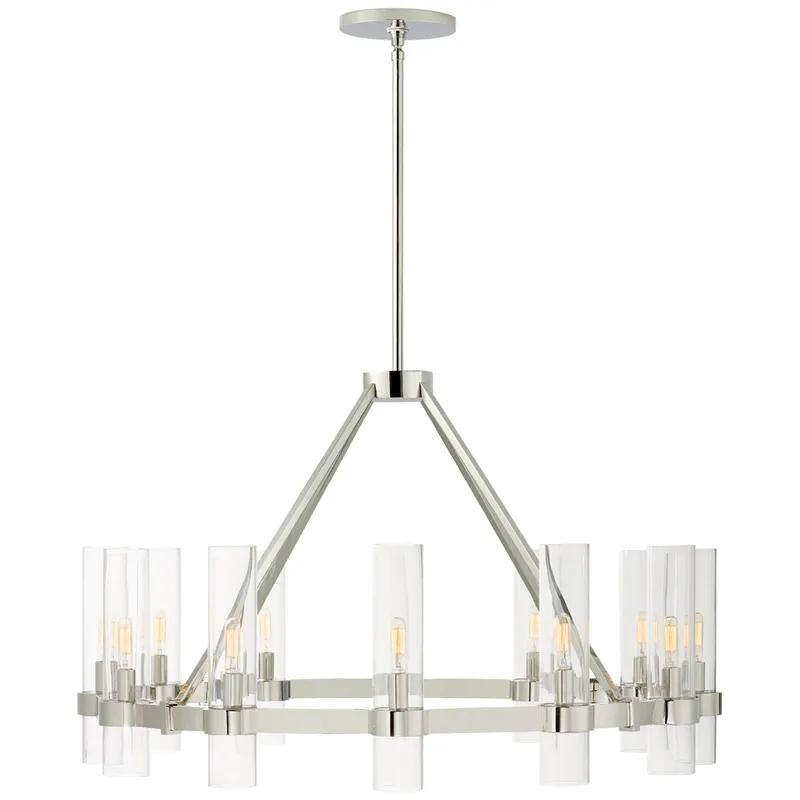 Ian K. Fowler Presidio Medium Chandelier in Polished Nickel with Clear Glass Ceiling Light W36"