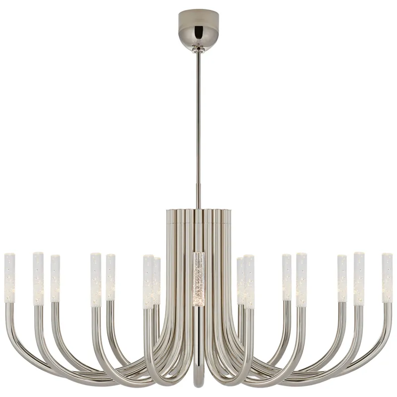 Kelly Wearstler Rousseau Large Oval Chandelier in Polished Nickel with Seeded Glass Ceiling Light W50"
