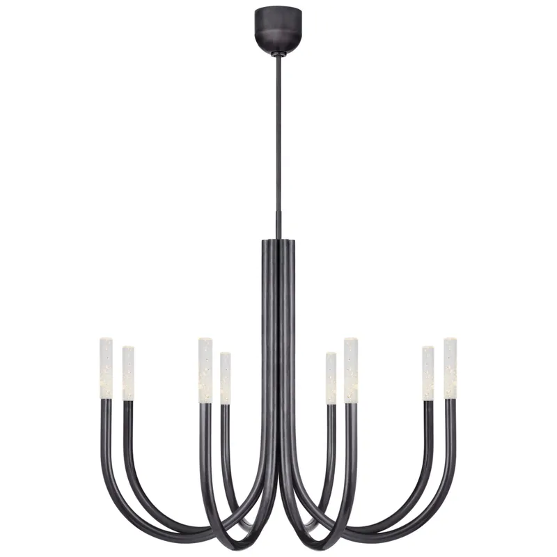 Kelly Wearstler Rousseau Medium Chandelier in Bronze with Seeded Glass Ceiling Light W38"
