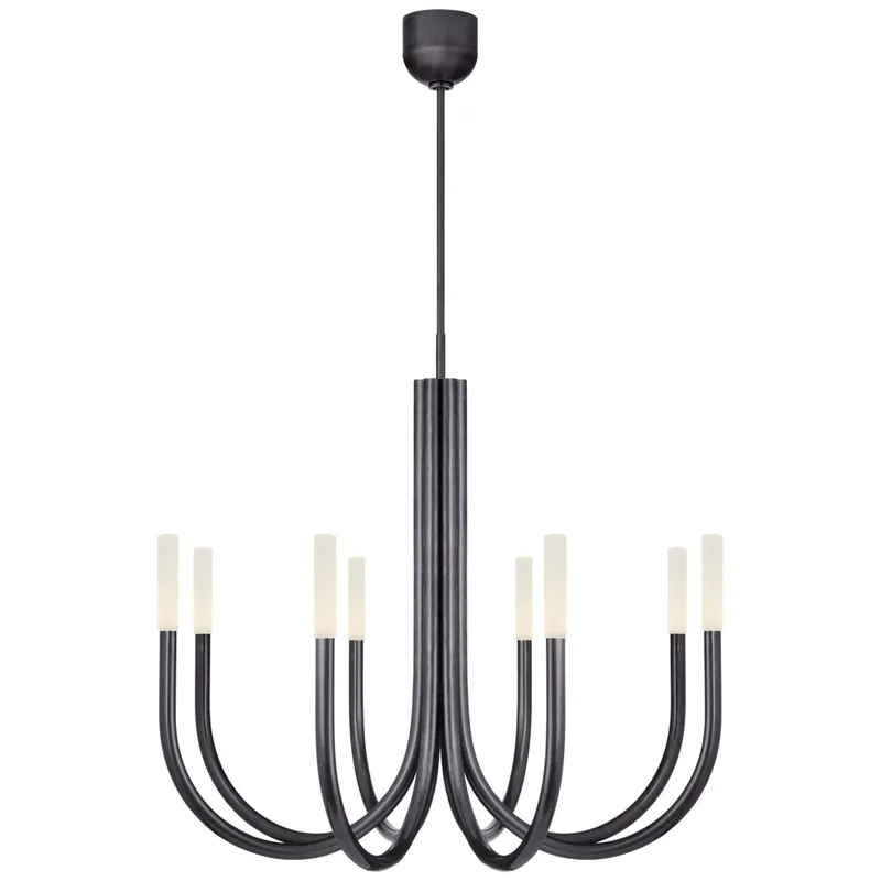 Kelly Wearstler Rousseau Medium Chandelier in Bronze with Etched Crystal Ceiling Light W38"