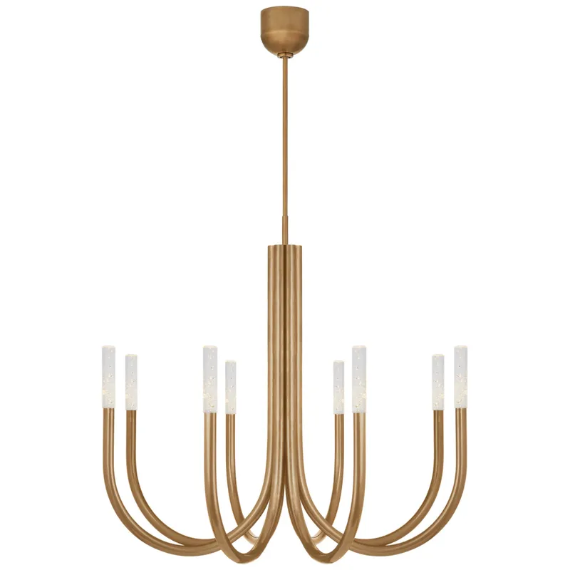 Kelly Wearstler Rousseau Medium Chandelier in Antique-Burnished Brass with Seeded Glass Ceiling Light W38"
