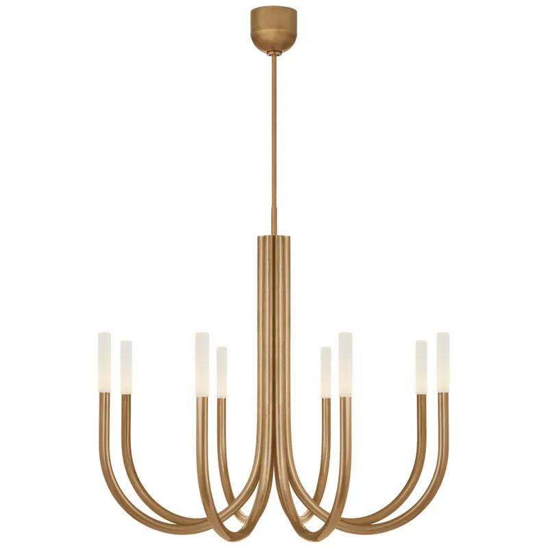 Kelly Wearstler Rousseau Medium Chandelier in Antique-Burnished Brass with Etched Crystal Ceiling Light W38"