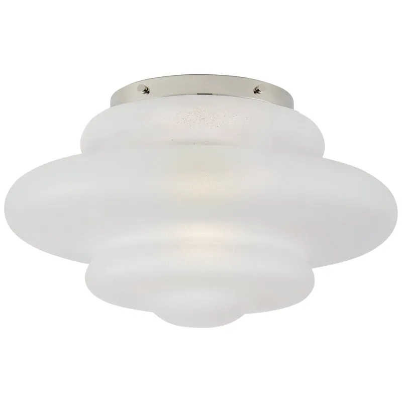 Kelly Wearstler Tableau Medium Flush Mount in Polished Nickel with Volcanic Glass Ceiling Light W15" x H8.75"