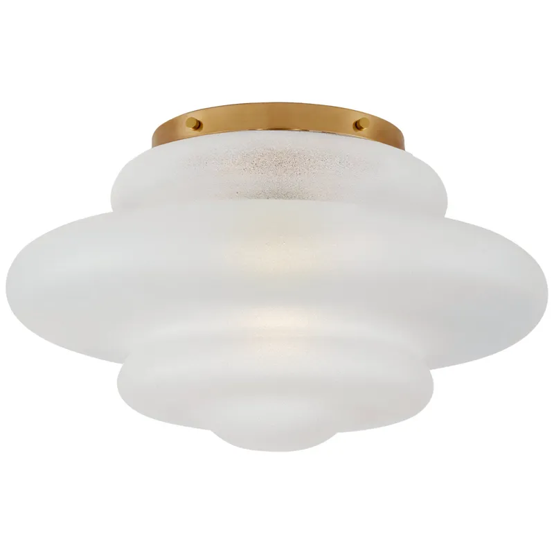 Kelly Wearstler Tableau Medium Flush Mount in Antique-Burnished Brass with Volcanic Glass Ceiling Light W15" x H8.75"