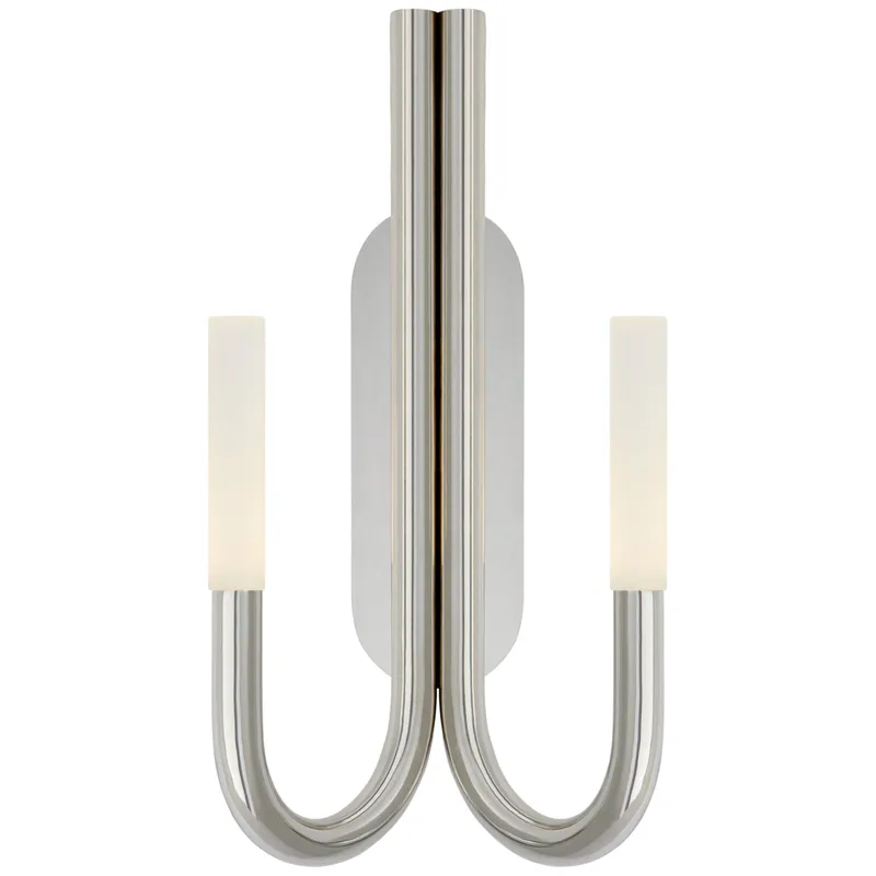 Kelly Wearstler Rousseau Double Wall Sconce in Polished Nickel with Etched Crystal Wall Light W10" x H20.25"