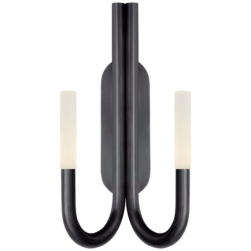 Kelly Wearstler Rousseau Double Wall Sconce in Bronze with Etched Crystal Wall Light W10" x H20.25"