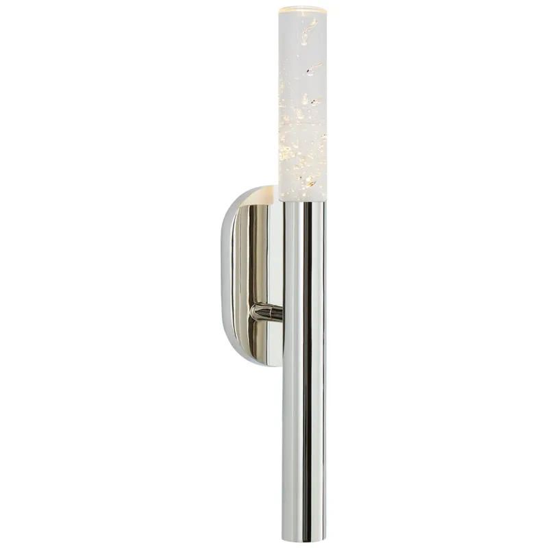 Kelly Wearstler Rousseau Small Bath Sconce in Polished Nickel with Seeded Glass Wall Light W3" x H14"
