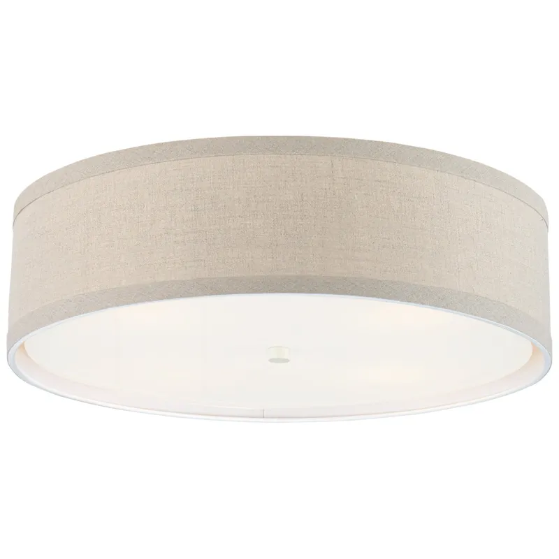 kate spade new york Walker Large Flush Mount in Light Cream with Natural Linen Shade Ceiling Light W24" x H7.5"