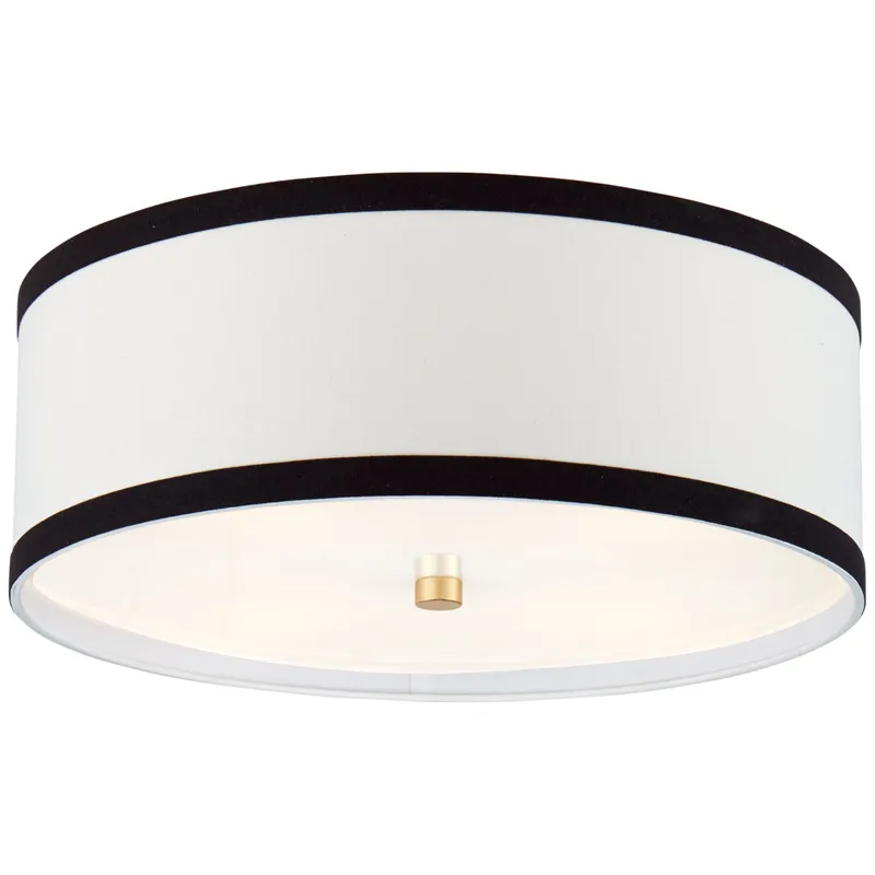 kate spade new york Walker Medium Flush Mount in Gild with Cream Linen with Black Linen Trim Ceiling Light W18" x H7.5"