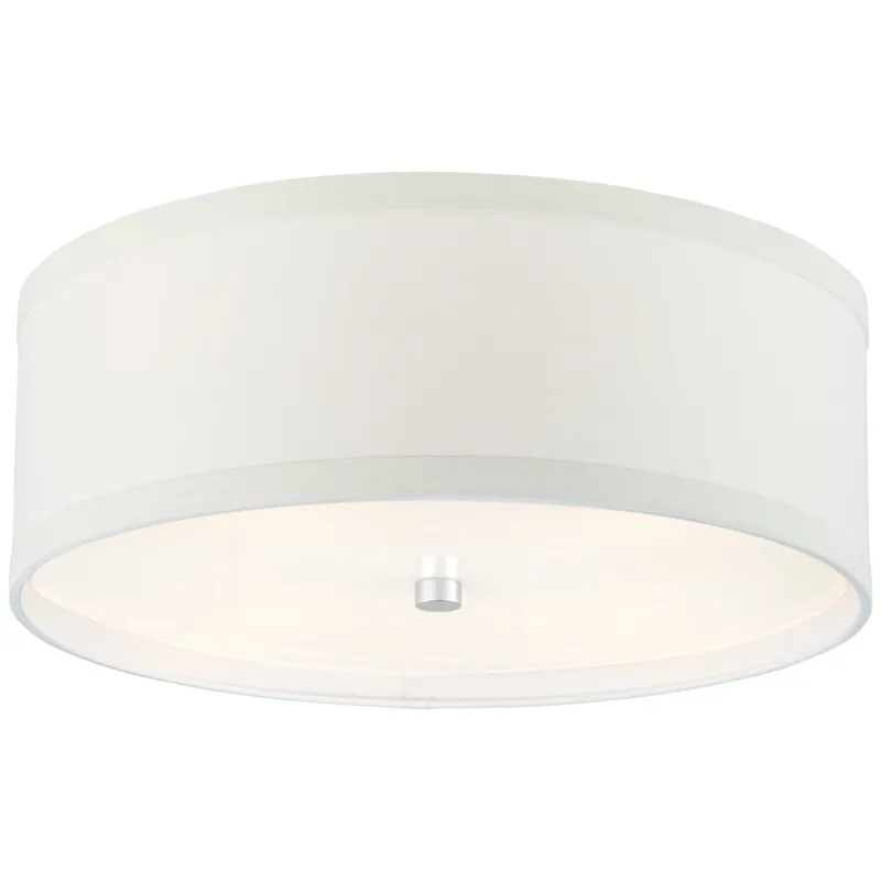 kate spade new york Walker Medium Flush Mount in Burnished Silver Leaf with Cream Linen Shade Ceiling Light W18" x H7.5"