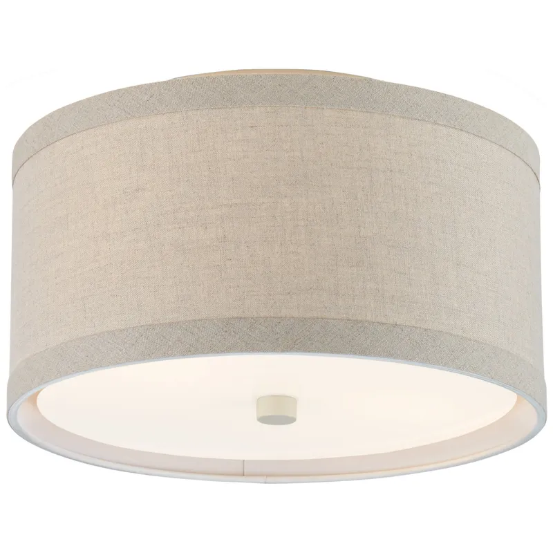 kate spade new york Walker Small Flush Mount in Light Cream with Natural Linen Shade Ceiling Light W13" x H7.5"