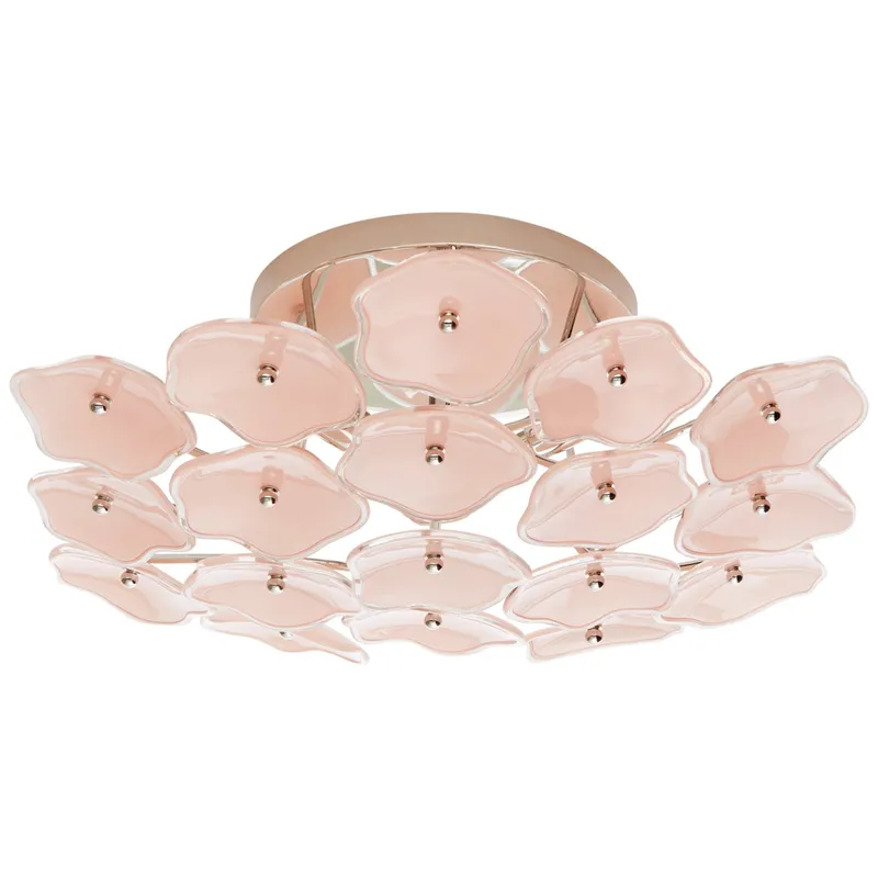 kate spade new york Leighton Medium Flush Mount in Polished Nickel with Blush Tinted Glass Ceiling Light W20" x H7.5"