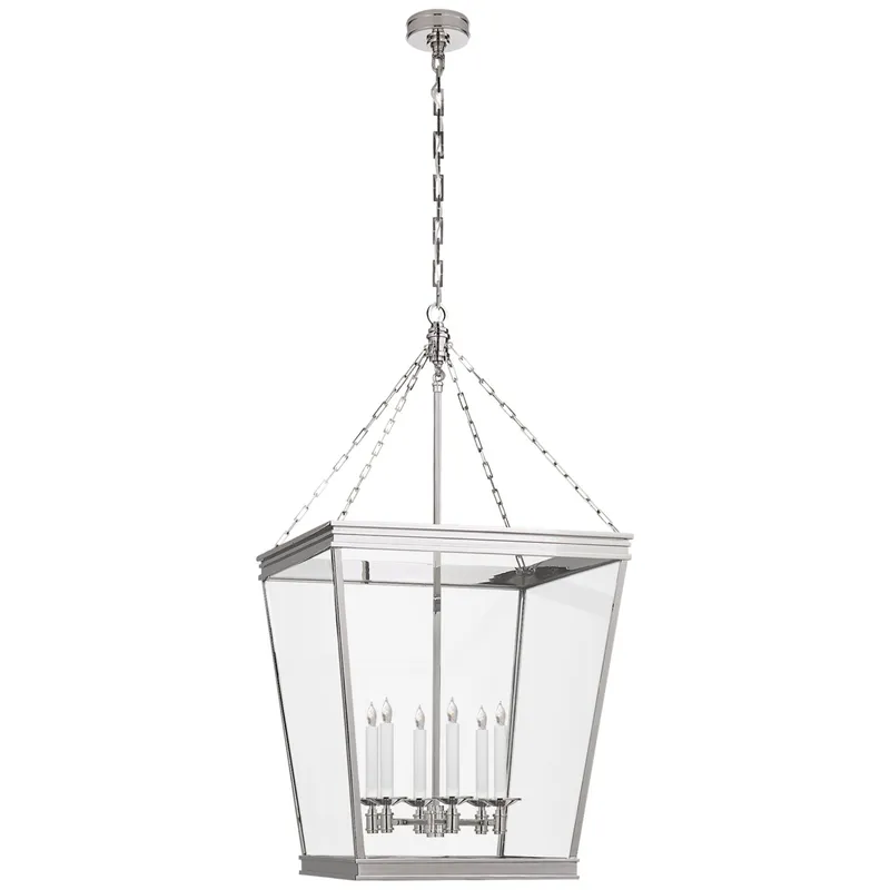 Chapman & Myers Launceton Large Square Lantern in Polished Nickel with Clear Glass Ceiling Light W24" x H46"