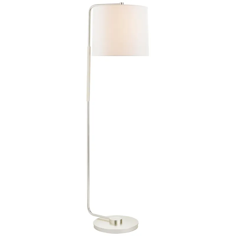 Barbara Barry Swing Articulating Floor Lamp in Soft Silver with Linen Shade W13.5" x H54.75"