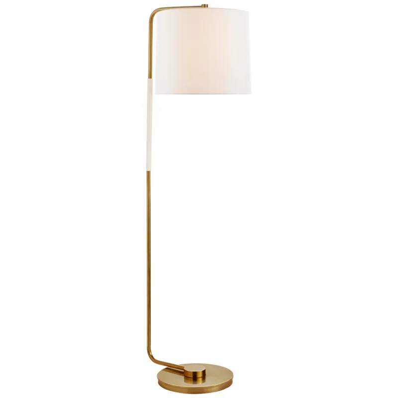 Barbara Barry Swing Articulating Floor Lamp in Soft Brass with Linen Shade W13.5" x H54.75"