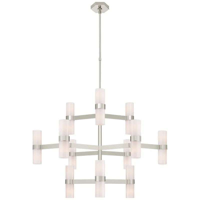 AERIN Margita Medium Chandelier in Polished Nickel with White Glass Ceiling Light W44.5"