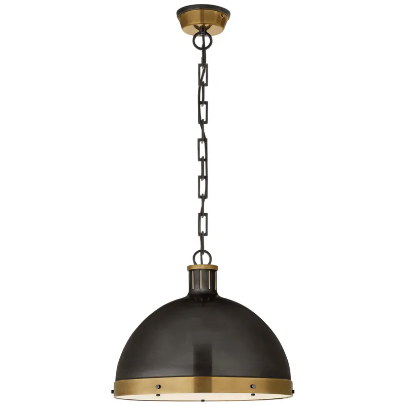 Thomas O'Brien Hicks Extra Large Pendant in Bronze and Hand-Rubbed Antique Brass with Acrylic Diffuser Ceiling Light W16" x H13.75"