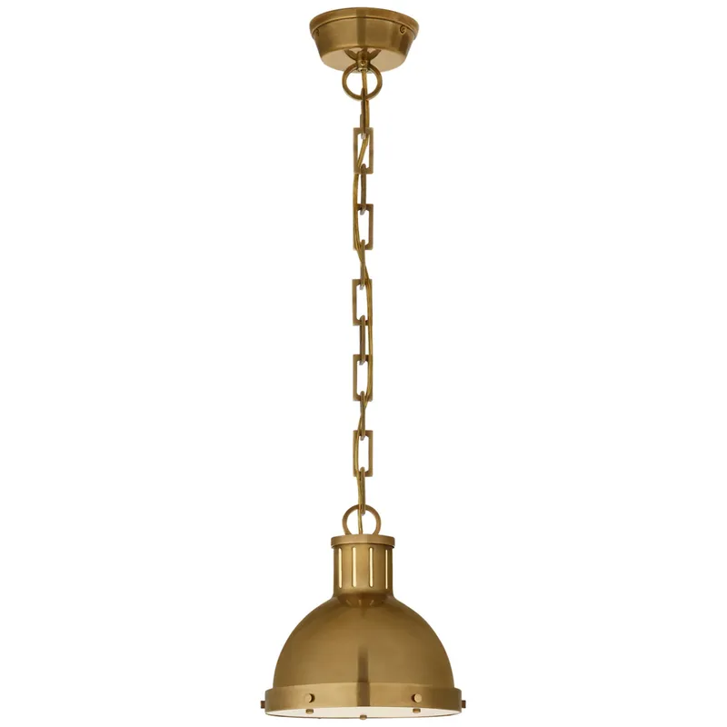 Thomas O'Brien Hicks Small Pendant in Hand-Rubbed Antique Brass with Acrylic Diffuser Ceiling Light W8.75" x H9.25"