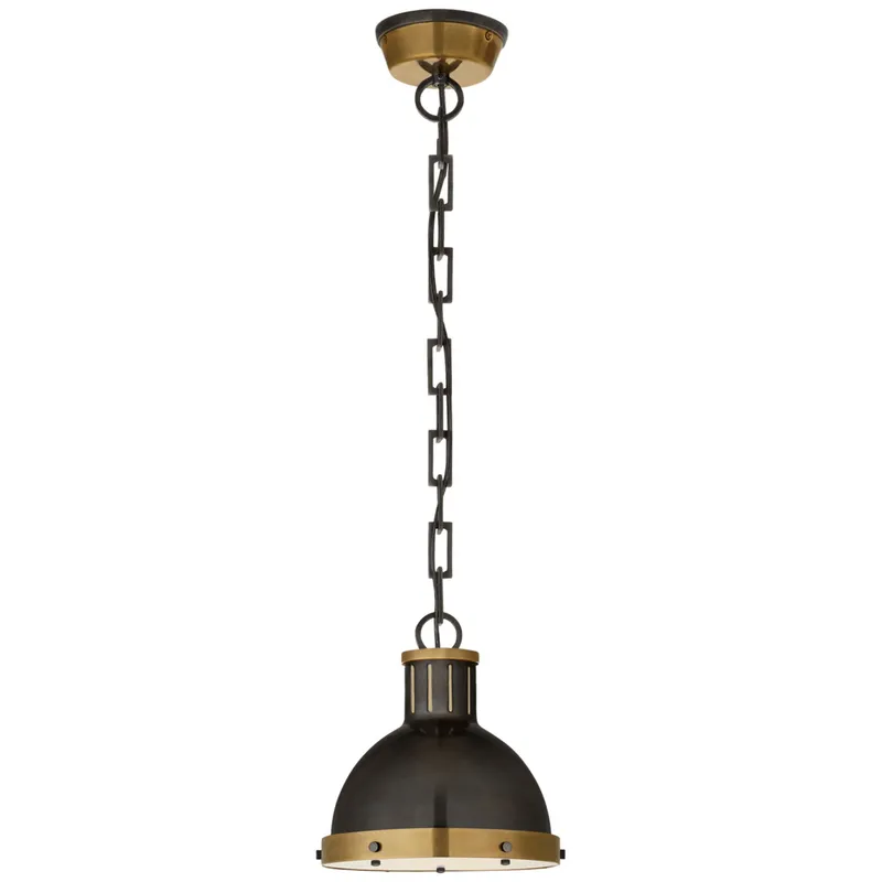 Thomas O'Brien Hicks Small Pendant in Bronze and Hand-Rubbed Antique Brass with Acrylic Diffuser Ceiling Light W8.75" x H9.25"