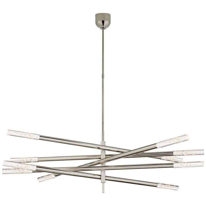 Kelly Wearstler Rousseau Grande Ten Light Articulating Chandelier in Polished Nickel with Seeded Glass Ceiling Light W3" - 50"