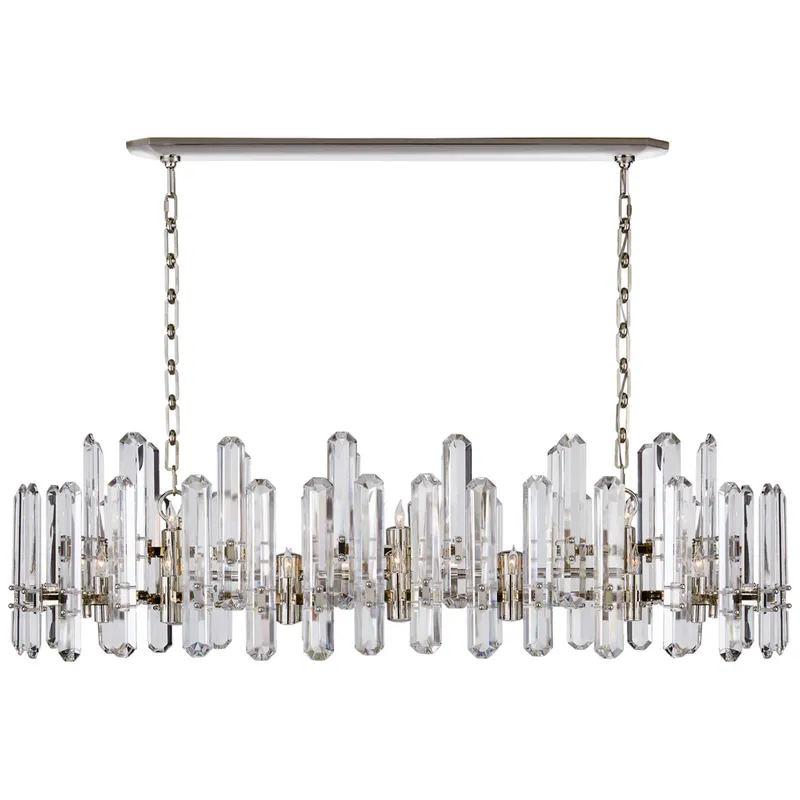 AERIN Bonnington Large Linear Chandelier in Polished Nickel with Crystal Ceiling Light W55" x 24.5" x H15.25"
