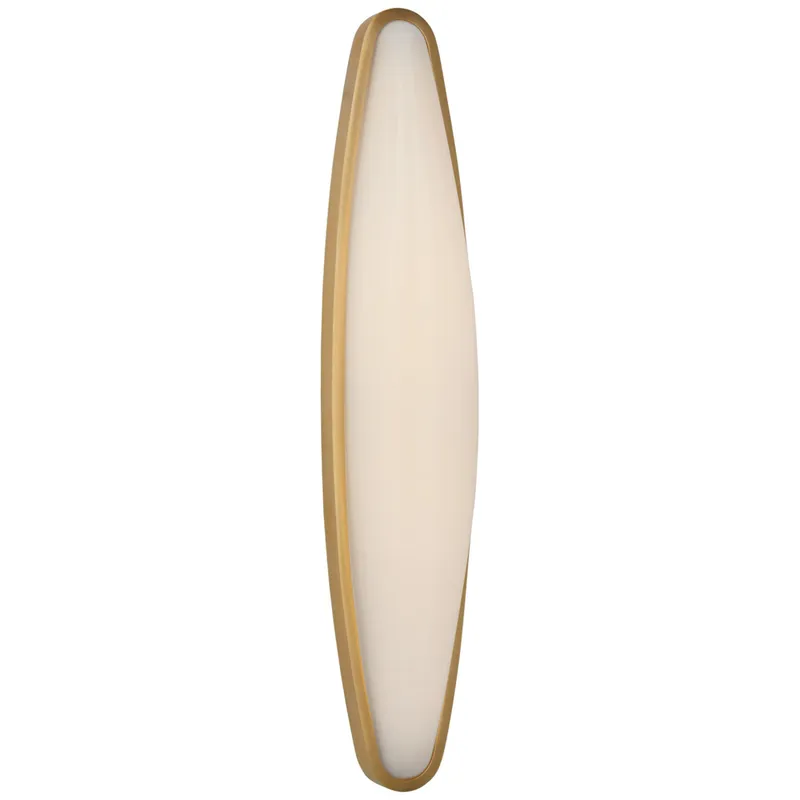 AERIN Ezra Large Bath Sconce in Hand-Rubbed Antique Brass with White Glass Wall Light W4.75" x H24"