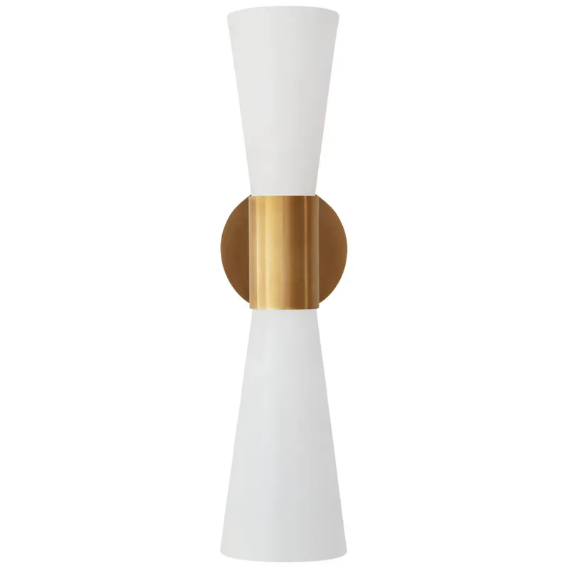 AERIN Clarkson Medium Narrow Sconce in Hand-Rubbed Antique Brass and White Wall Light W4.5" x H17.75"