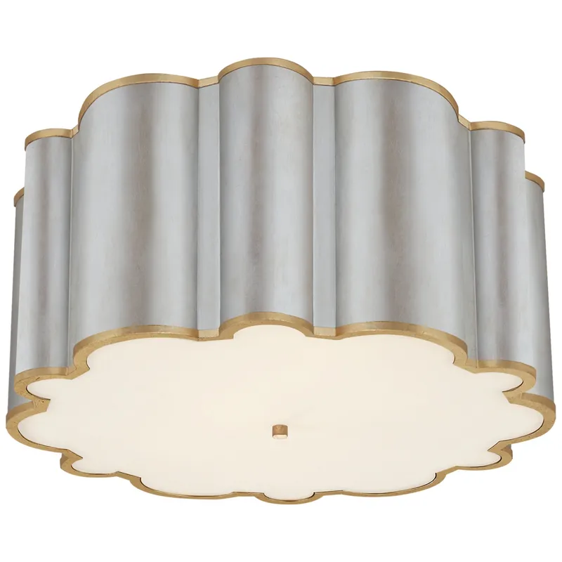Alexa Hampton Markos Grande Flush Mount in Burnished Silver Leaf and Gild with Frosted Acrylic Ceiling Light W26.25" x H12.5"